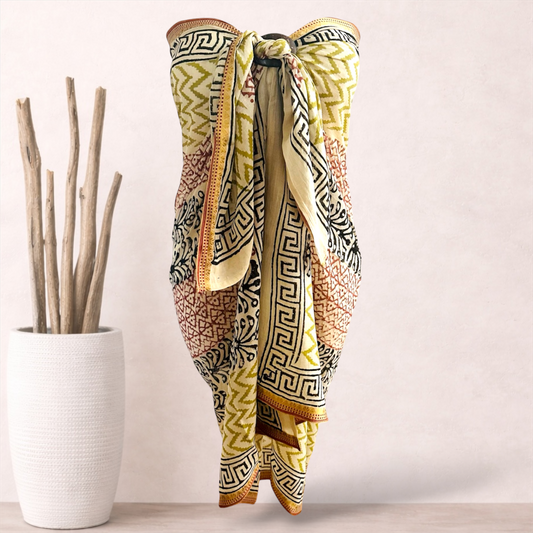 Ishani Kalamkari Sarong | Cotton Voile | Vintage Silk Trim