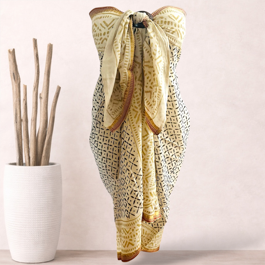 Amara Kalamkari Sarong | Cotton Voile | Vintage Silk Trim