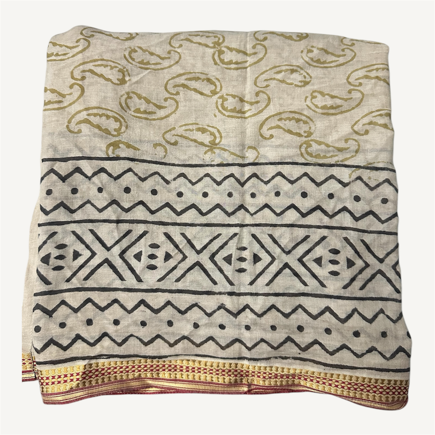 Anaya Kalamkari Sarong | Cotton Voile | Vintage Silk Trim