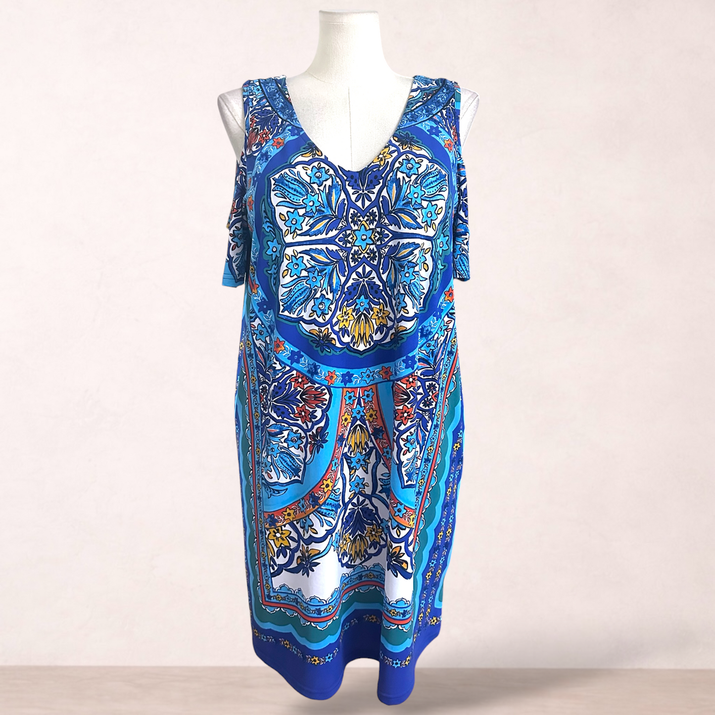 Crossroads Blue Boho Cold Shoulder Dress | Size 18