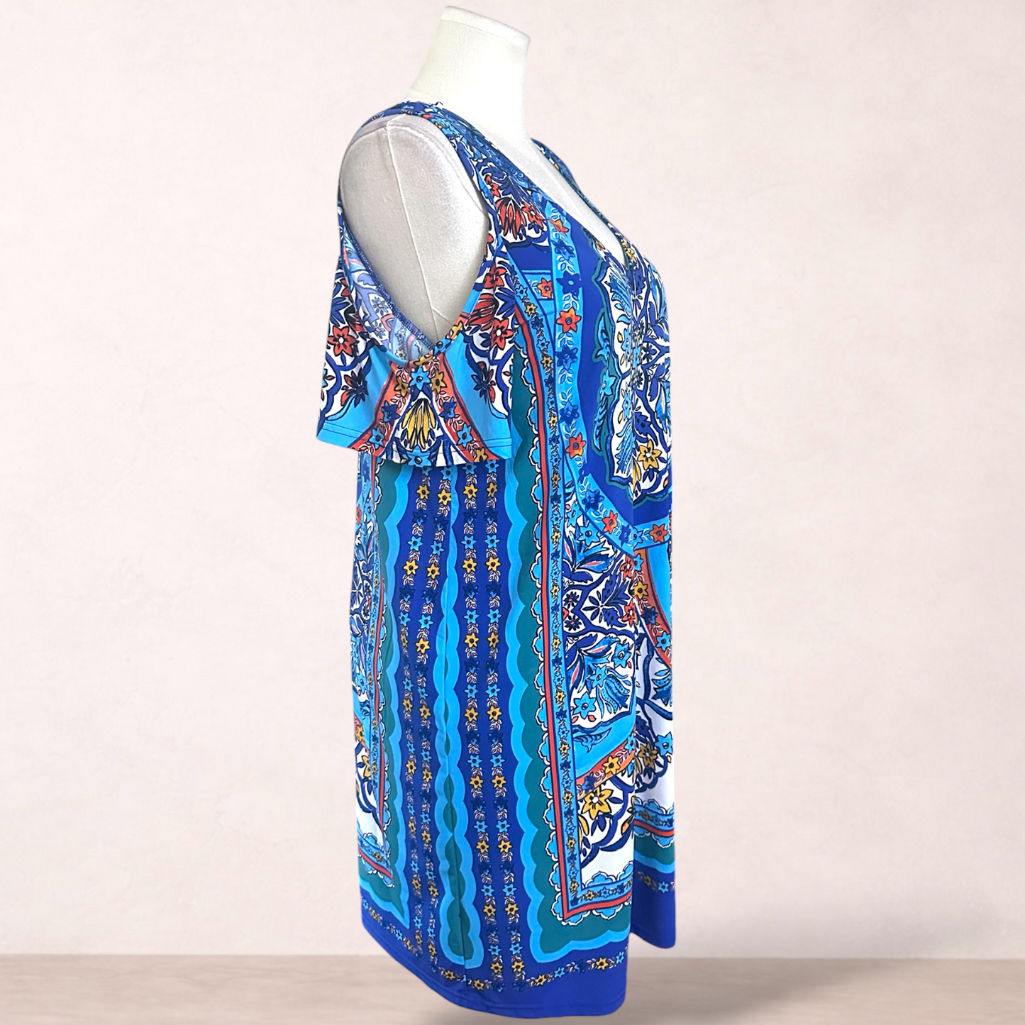 Crossroads Blue Boho Cold Shoulder Dress | Size 18
