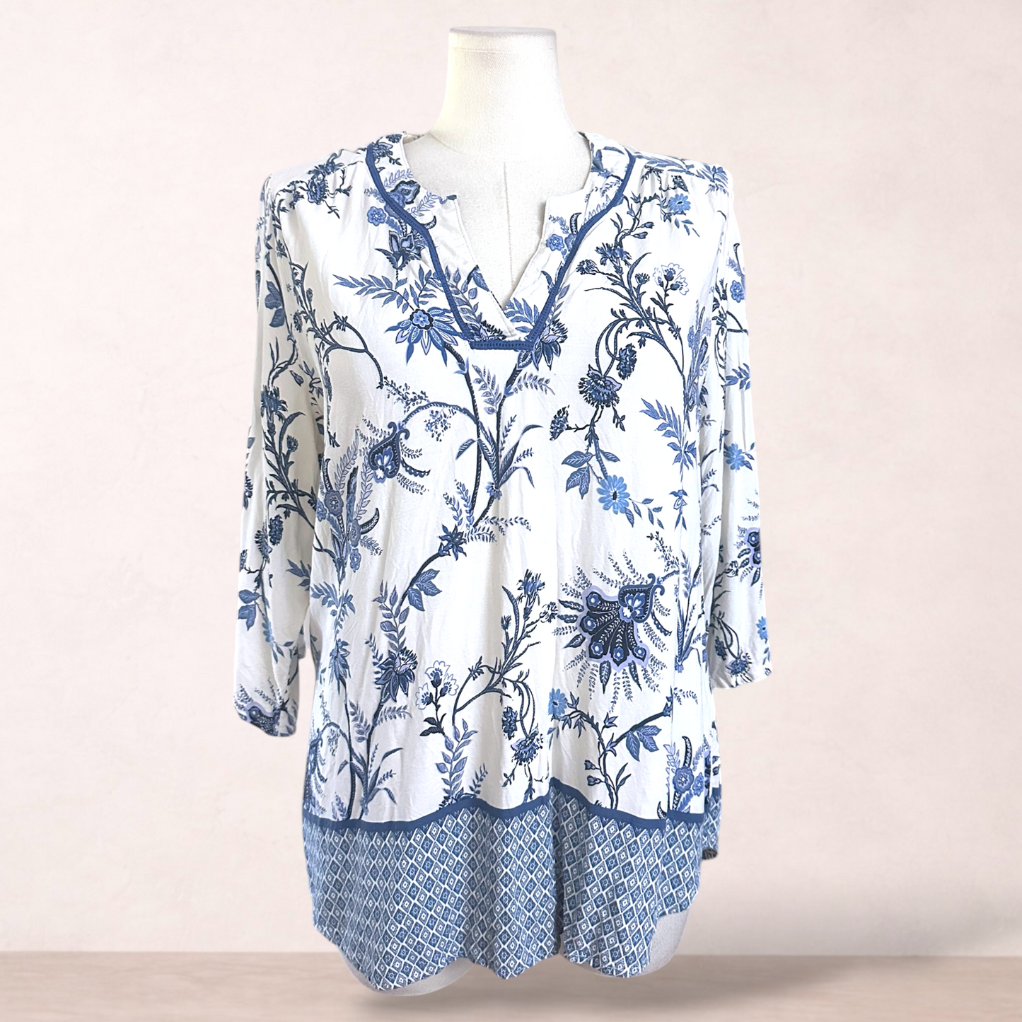 Millers Ivory & Blue Boho Top | Size 20