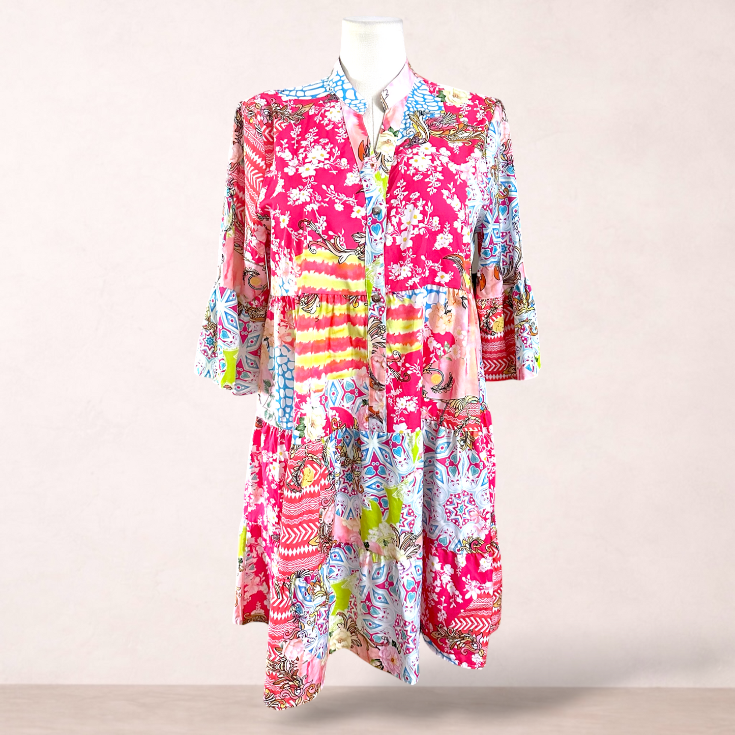 Womens Pink Patchwork Swing Dress | Size XL/16