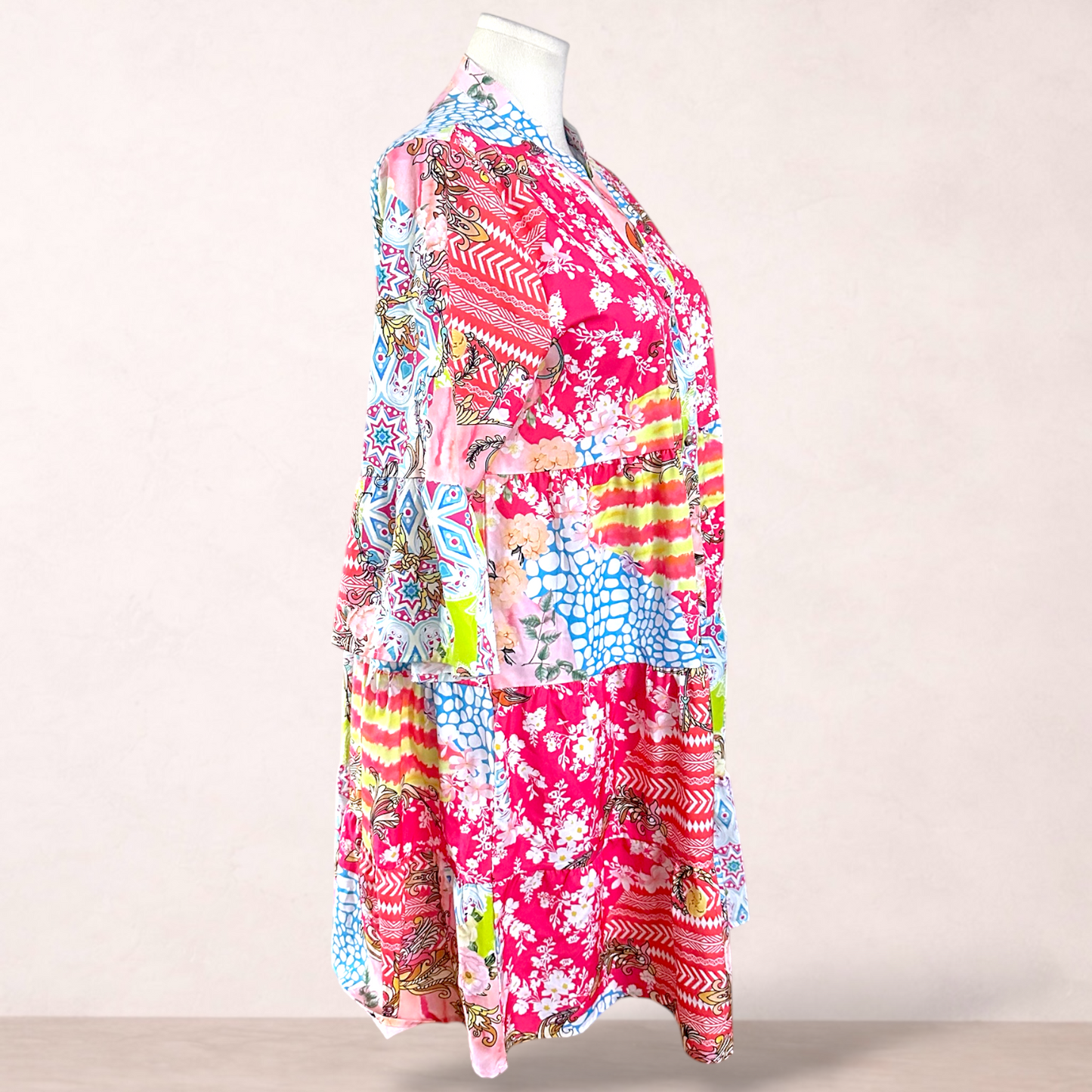 Womens Pink Patchwork Swing Dress | Size XL/16