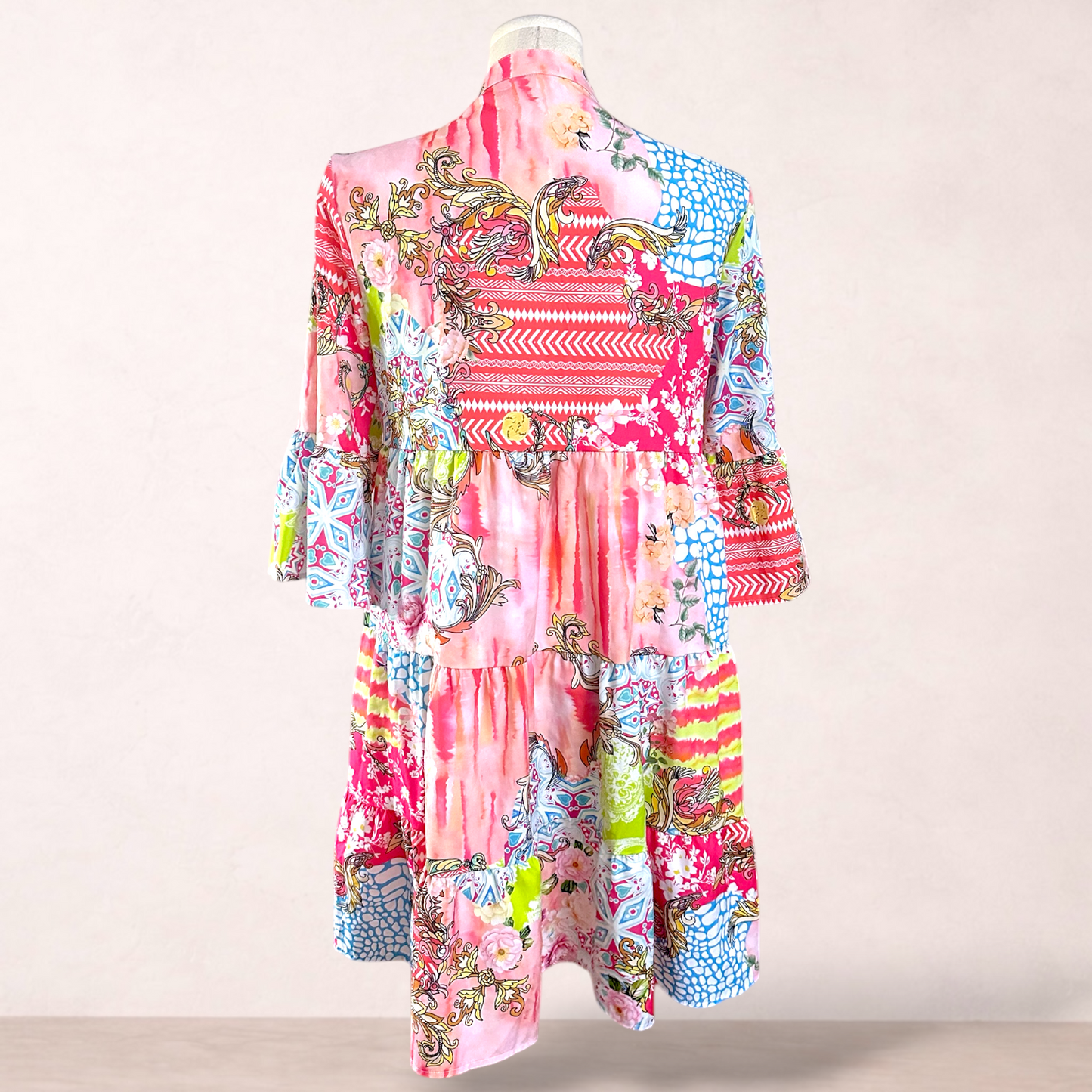 Womens Pink Patchwork Swing Dress | Size XL/16