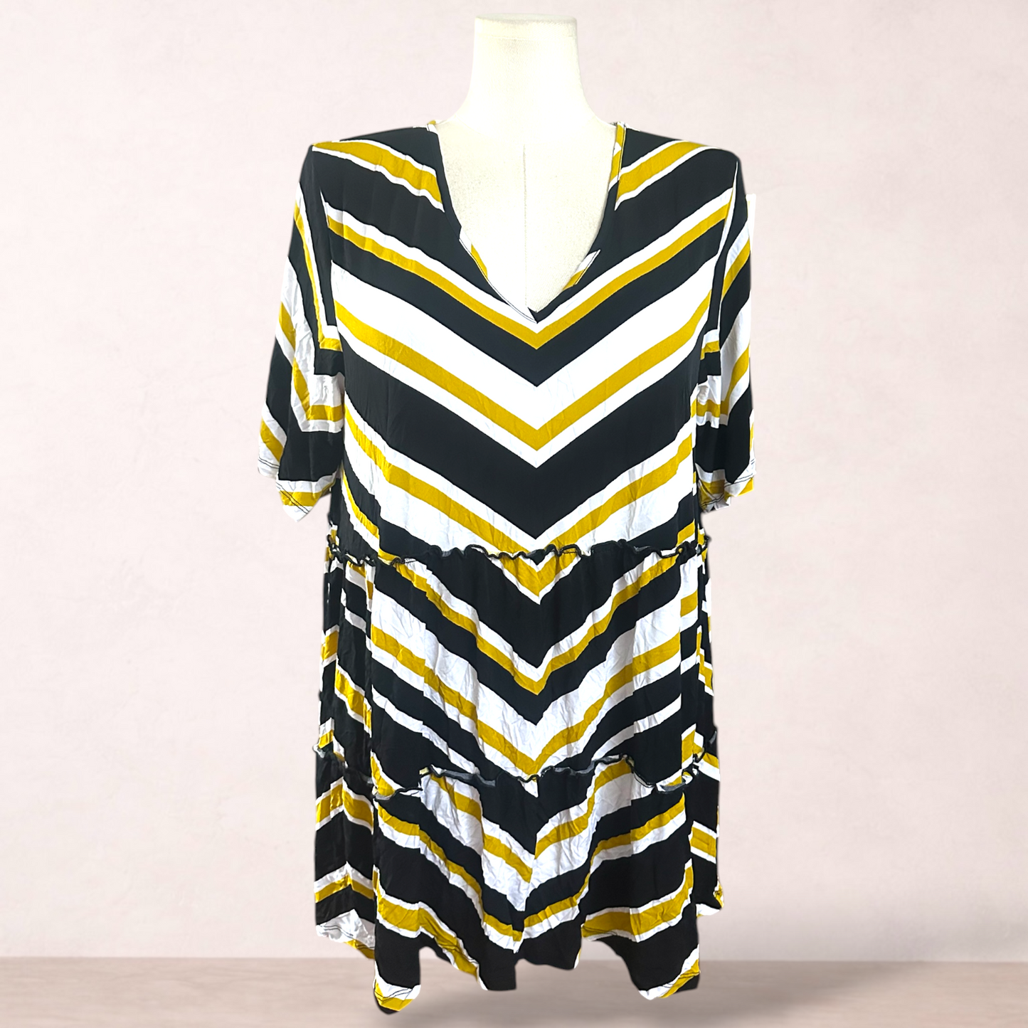 Taking Shape Striped Black White Mustard Top | Plus Size 14
