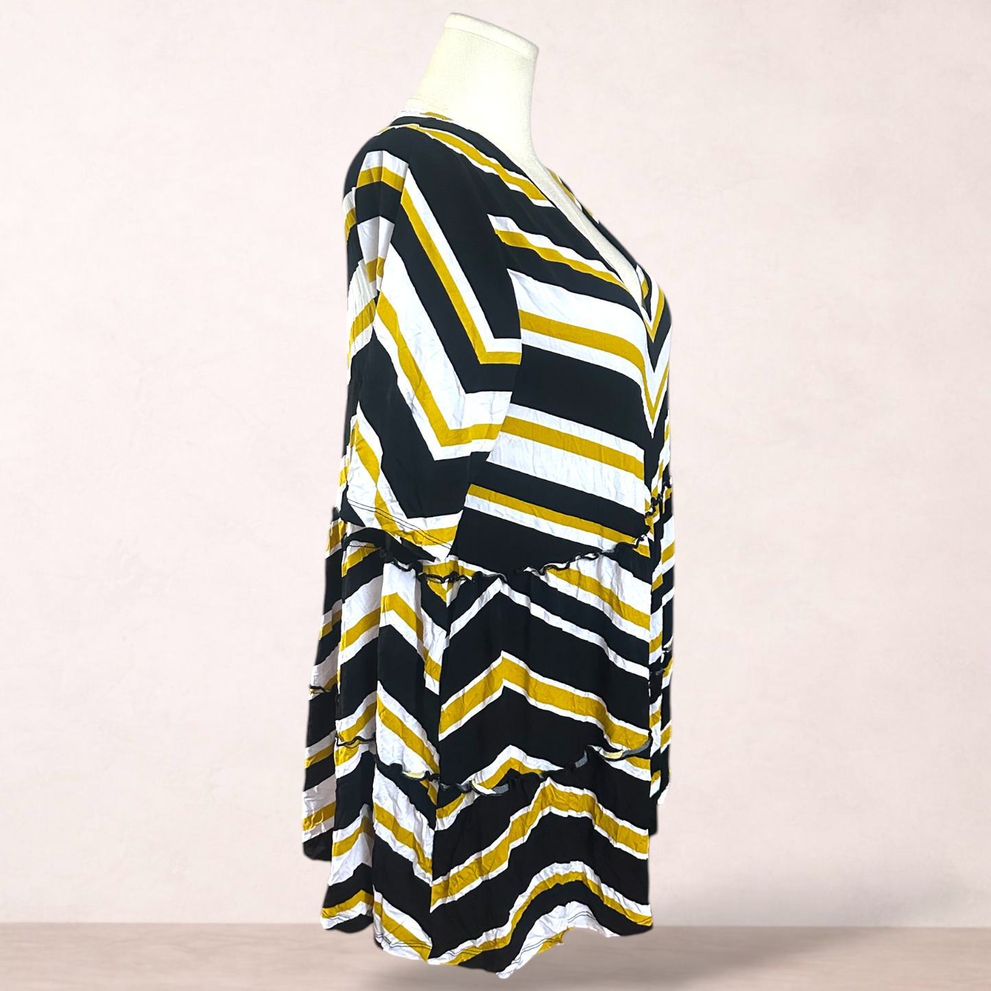 Taking Shape Striped Black White Mustard Top | Plus Size 14