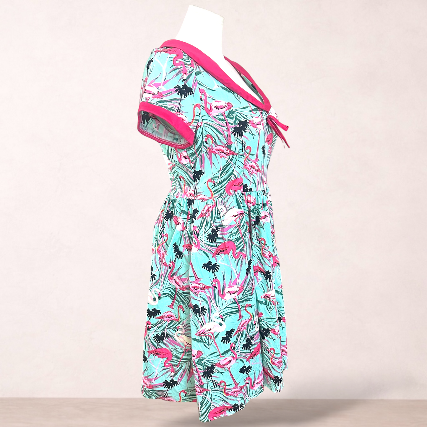 Banned Retro Green Flamingo Print Pin-up Dress | Size XL