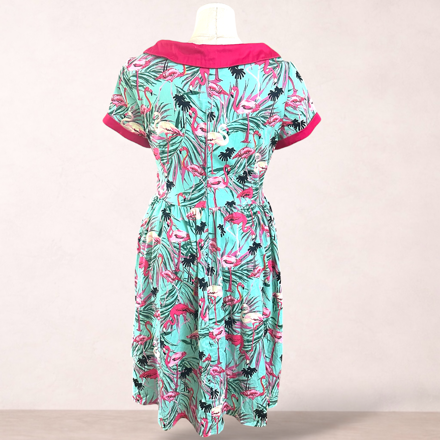 Banned Retro Green Flamingo Print Pin-up Dress | Size XL