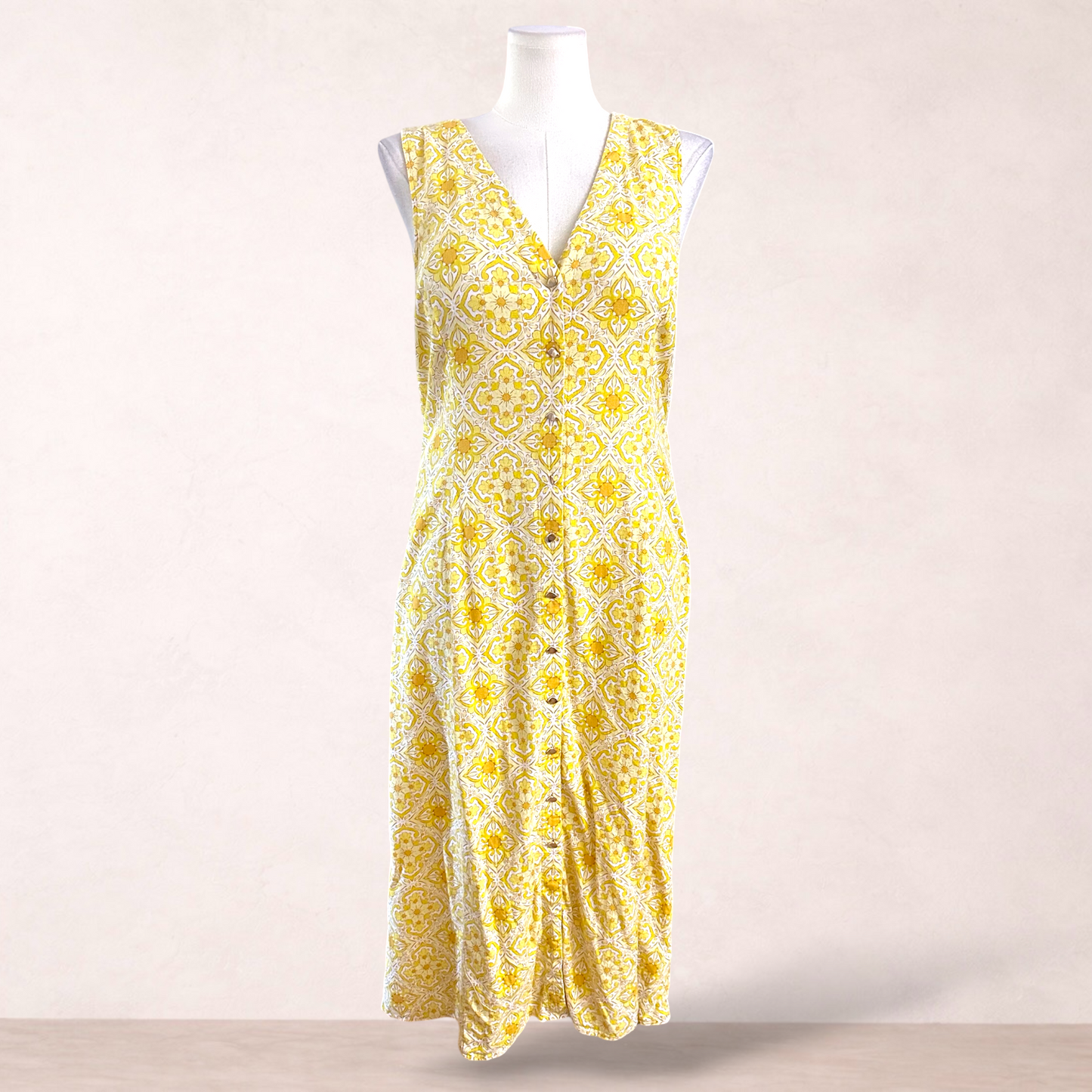 Sportsgirl Retro Print Linen Blend Midi Dress | Size 18