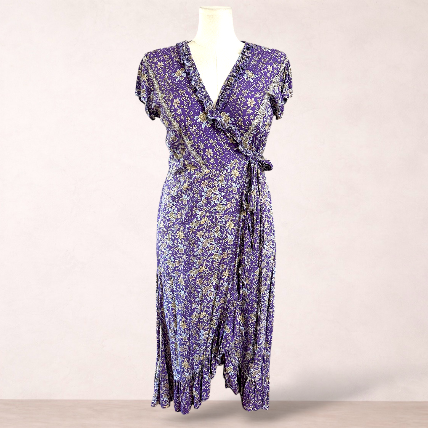 Suka Designs Australia Purple Boho Wrap Dress | Size L/XL
