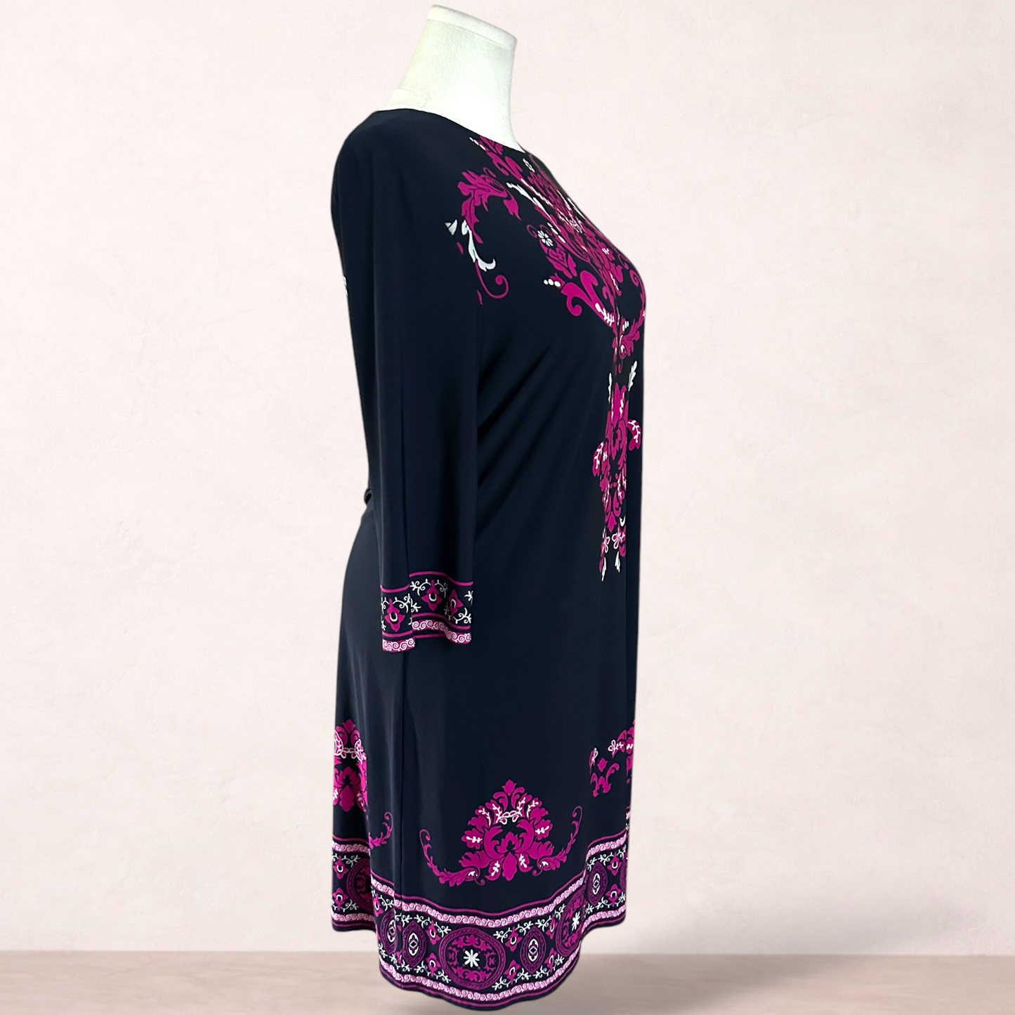 Jacqui E Navy Blue & Pink Shift Dress | Size XL/16