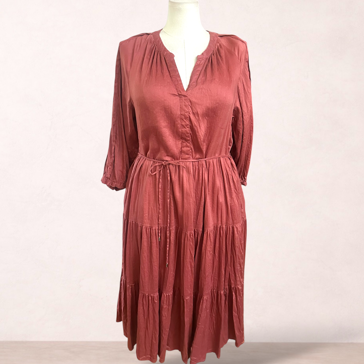 Basque Rust Linen Blend Midi Dress | Size 18