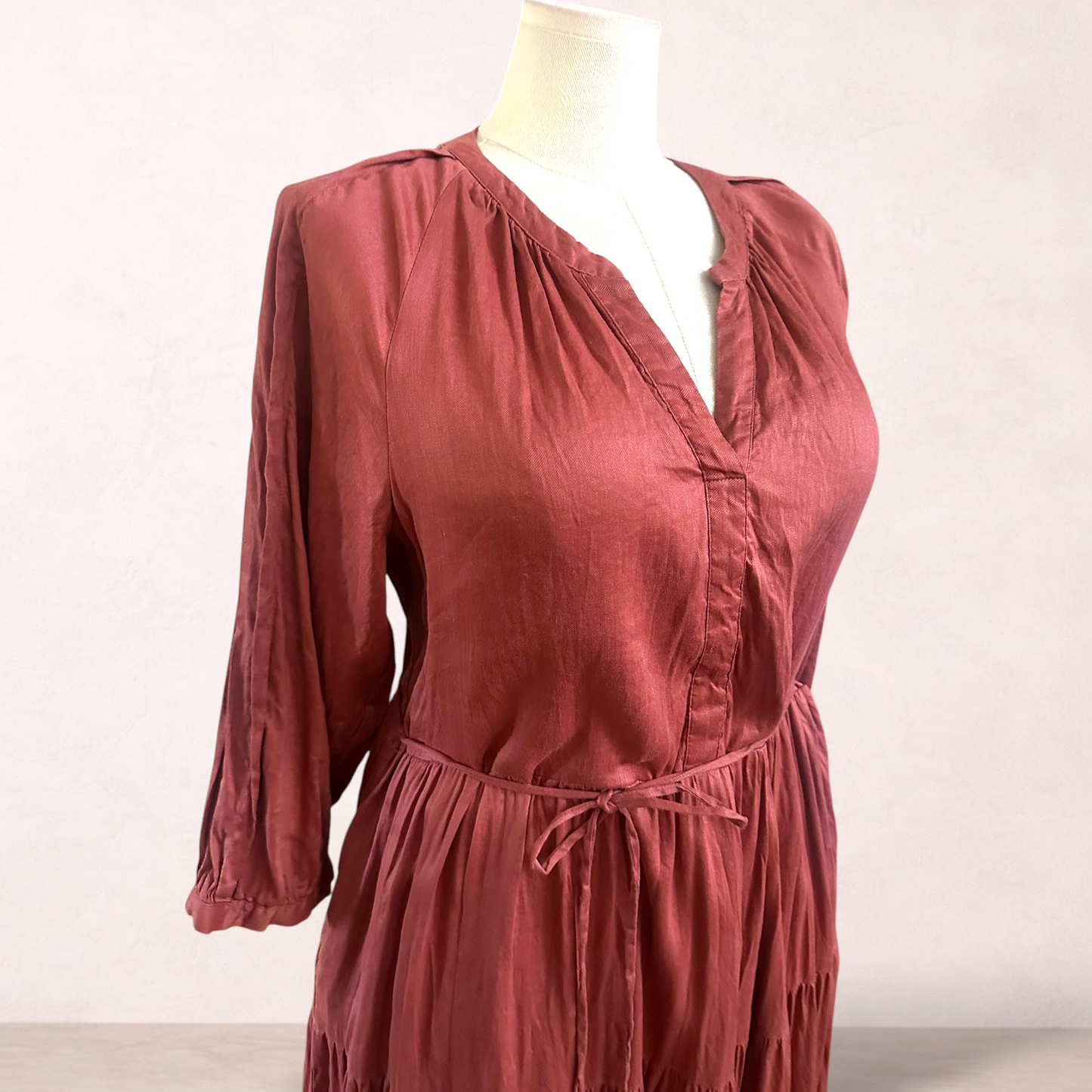 Basque Rust Linen Blend Midi Dress | Size 18