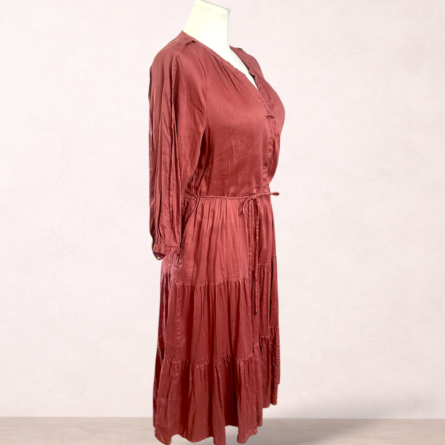 Basque Rust Linen Blend Midi Dress | Size 18