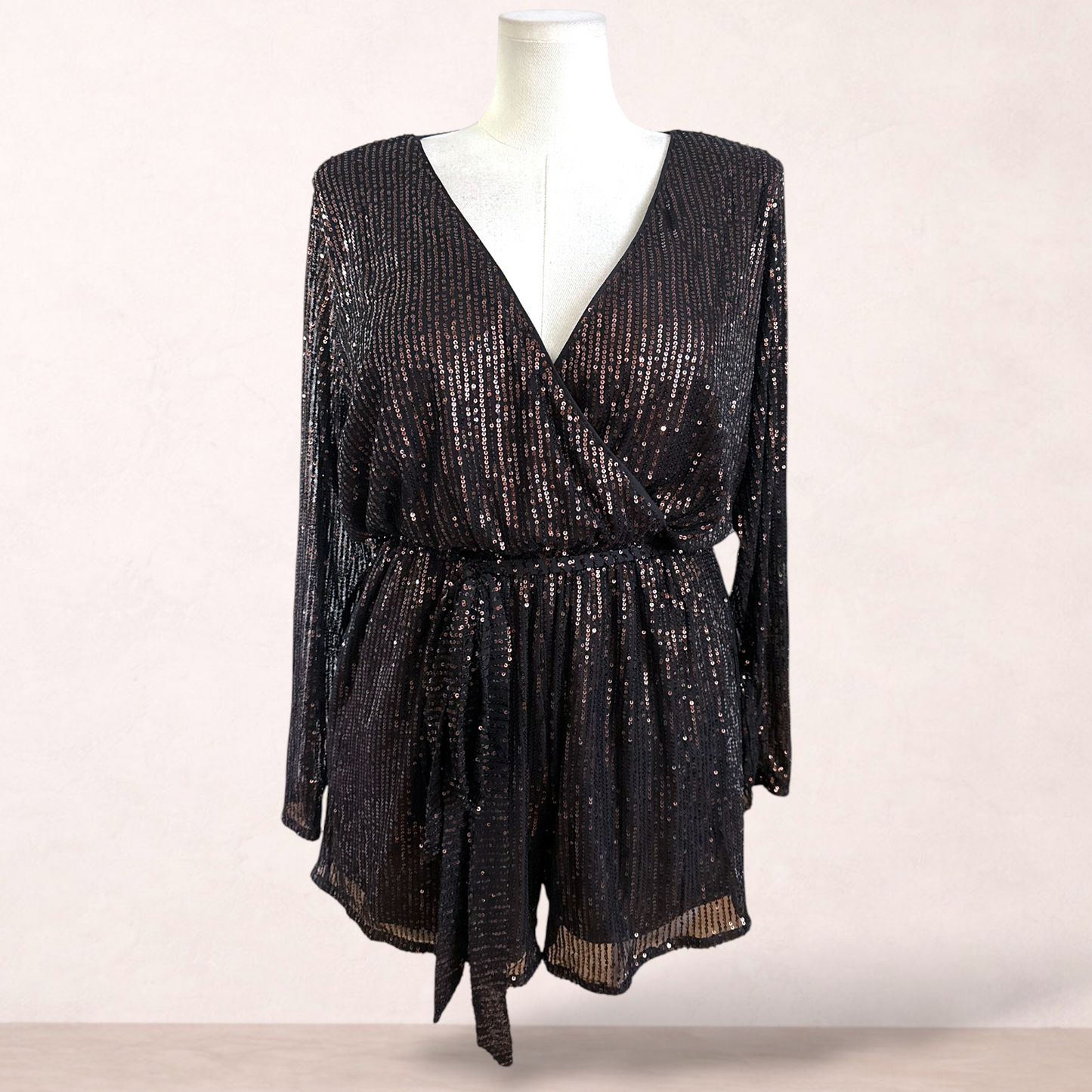 City Chic Black Sequin Playsuit | Plus Size S/16