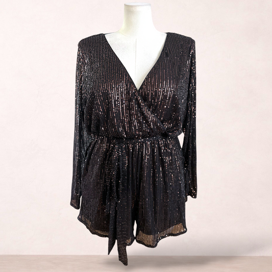 City Chic Black Sequin Playsuit | Plus Size S/16