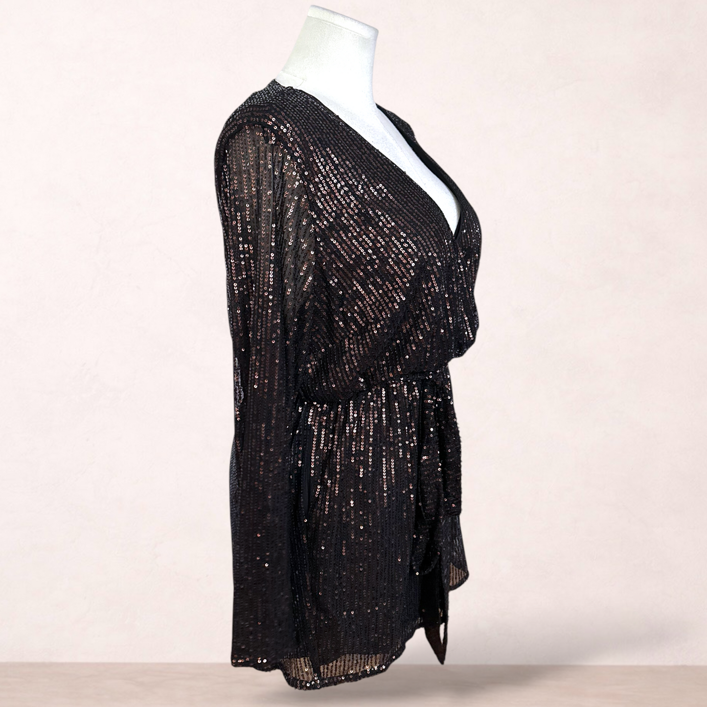 City Chic Black Sequin Playsuit | Plus Size S/16