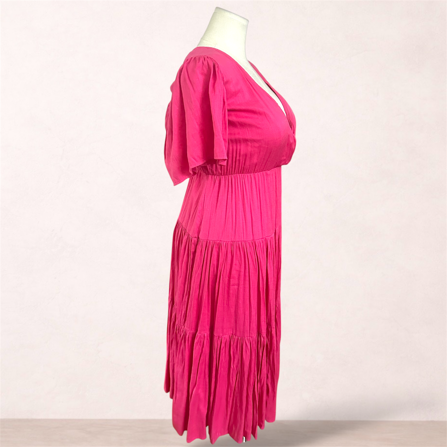Showpo Pink Tiered Midi Dress | Size 16