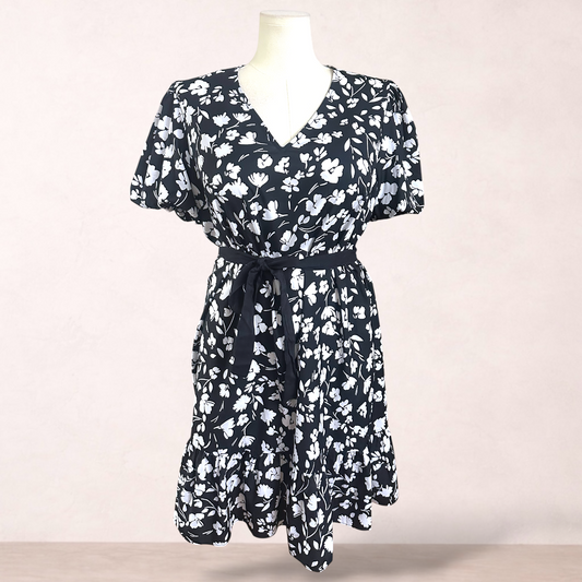 Khoko Smart Black Floral Dress | Size 16