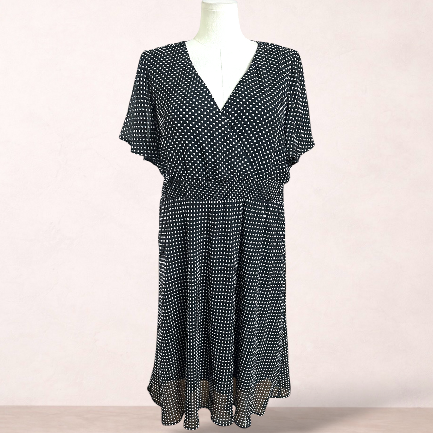 Sara Black Polka Dot Midi Dress | Plus Size 26