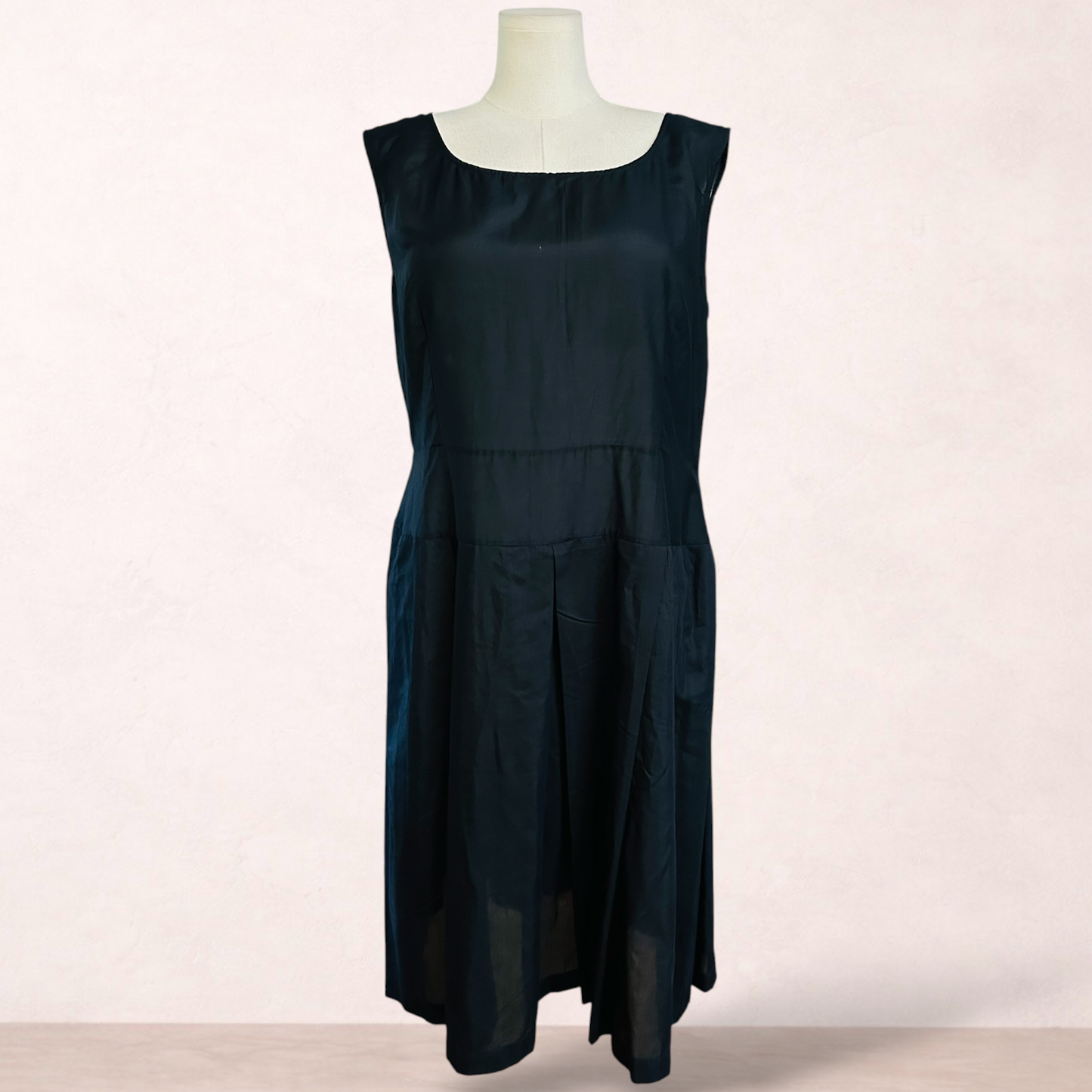 Megan Salmon Black Silk & Cotton Voile Midi Dress | Size 20