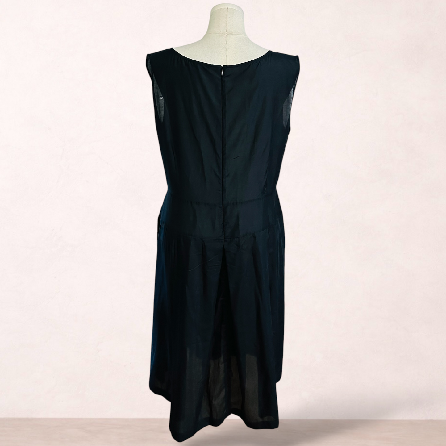 Megan Salmon Black Silk & Cotton Voile Midi Dress | Size 20