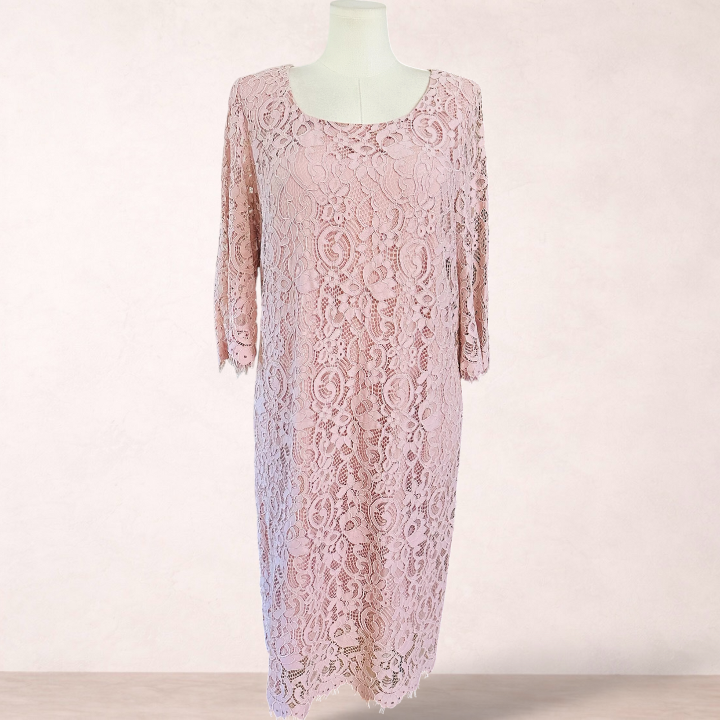 Maggie T Pink Lace Midi Dress | Size 18