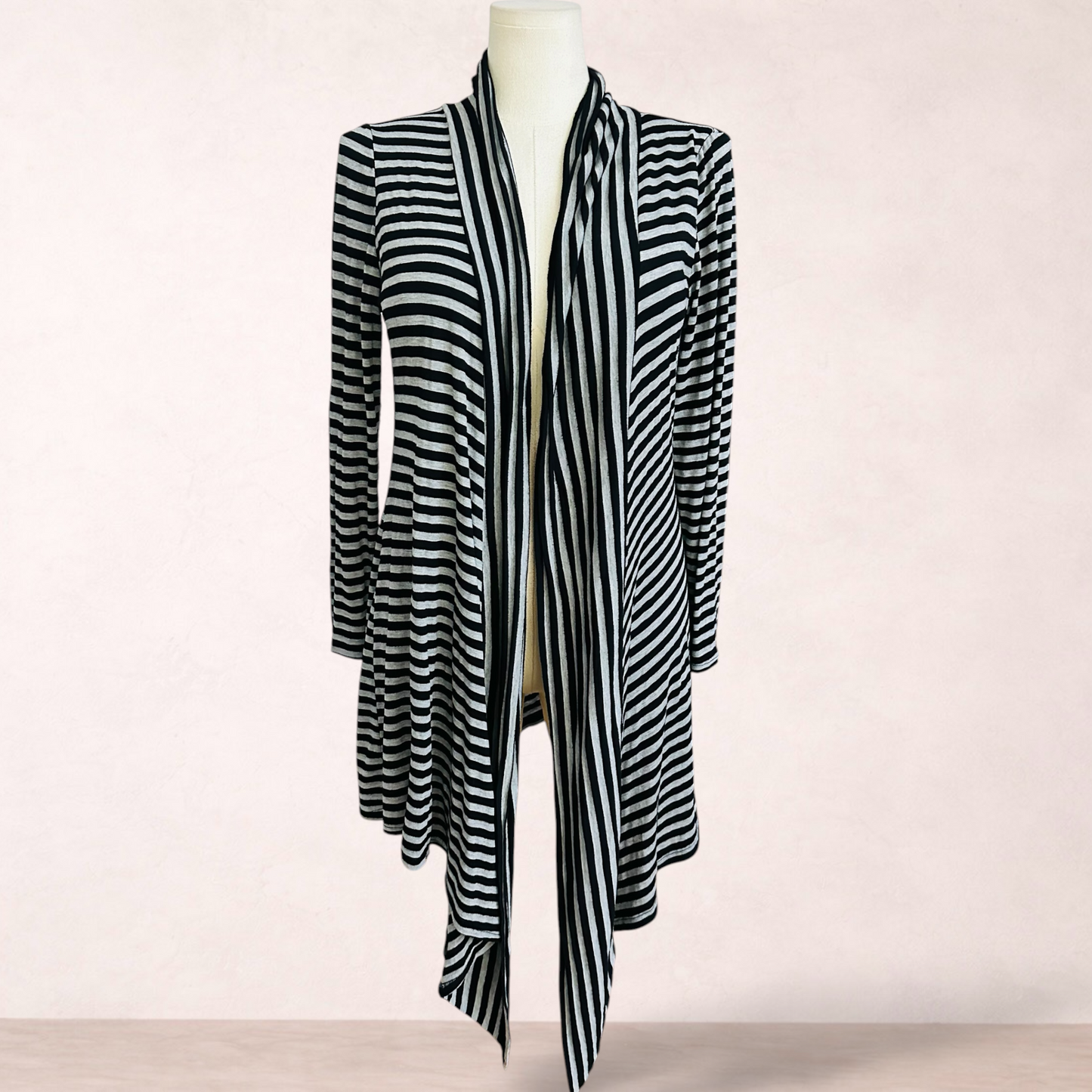 Blossom Black & Grey Stripe Drape Cardigan | Size 16