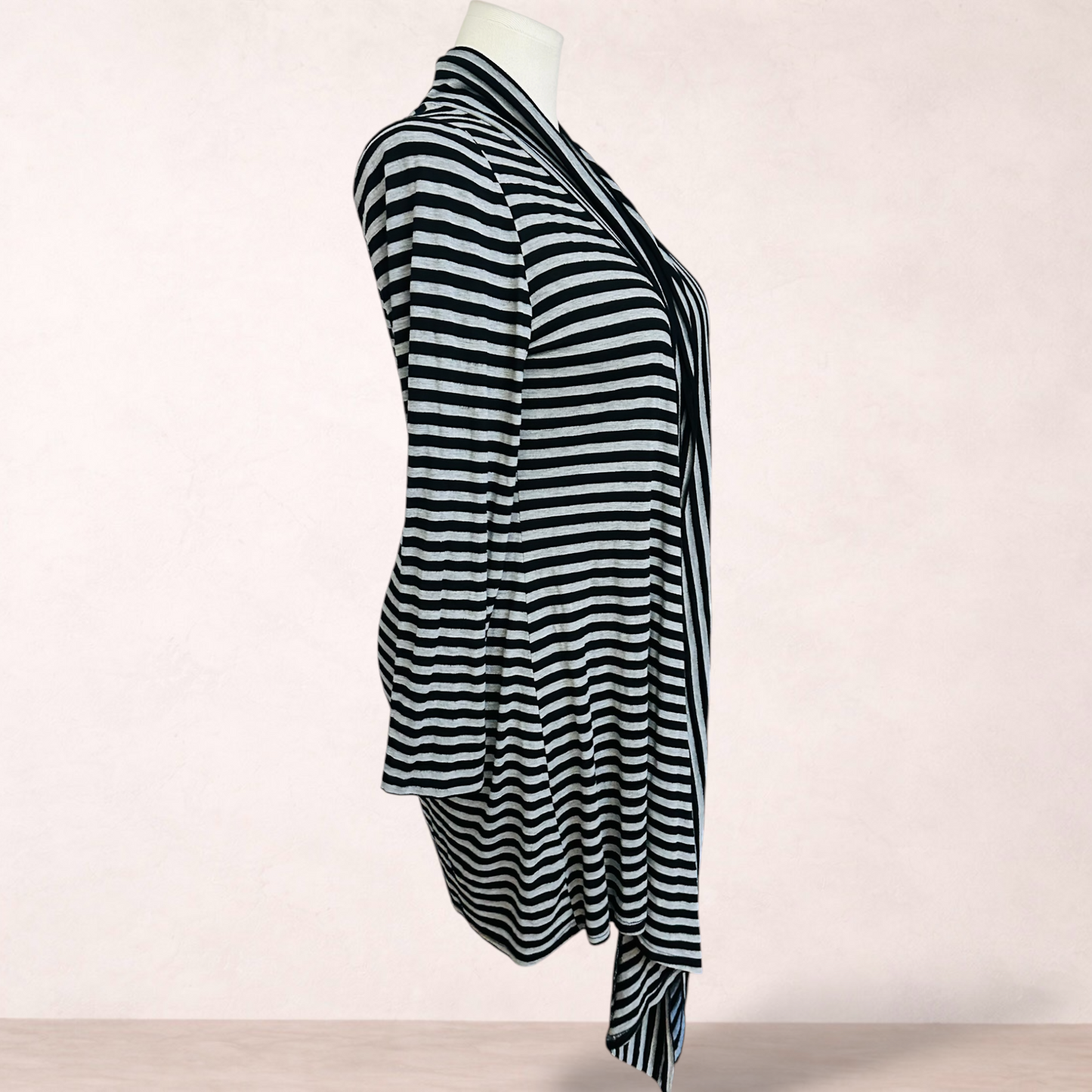 Blossom Black & Grey Stripe Drape Cardigan | Size 16
