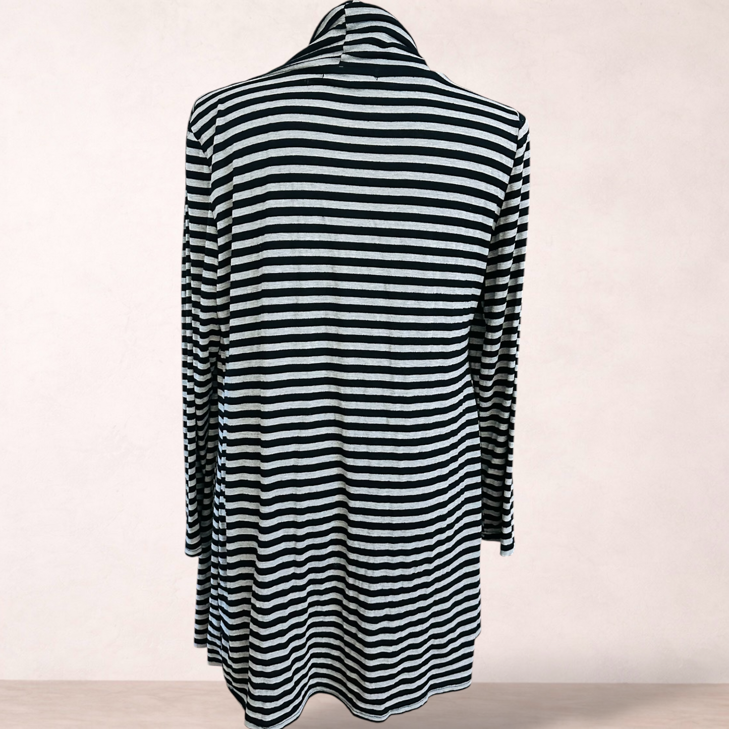Blossom Black & Grey Stripe Drape Cardigan | Size 16