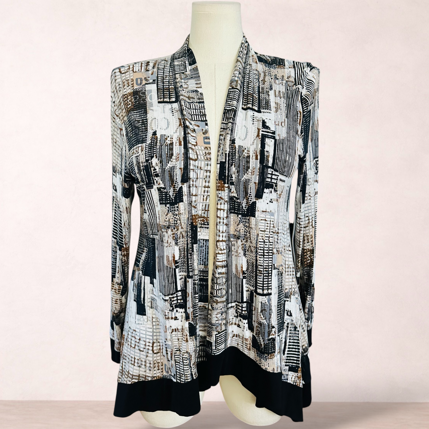Black Apple Open Print Cardigan | Size 16