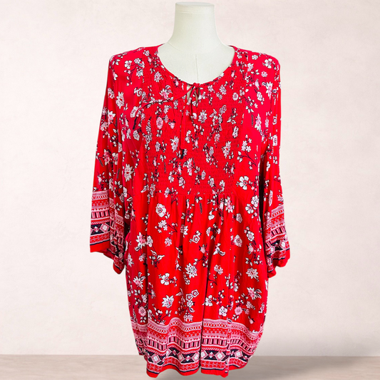 Millers Red Boho Floral Tunic Top | Size 26