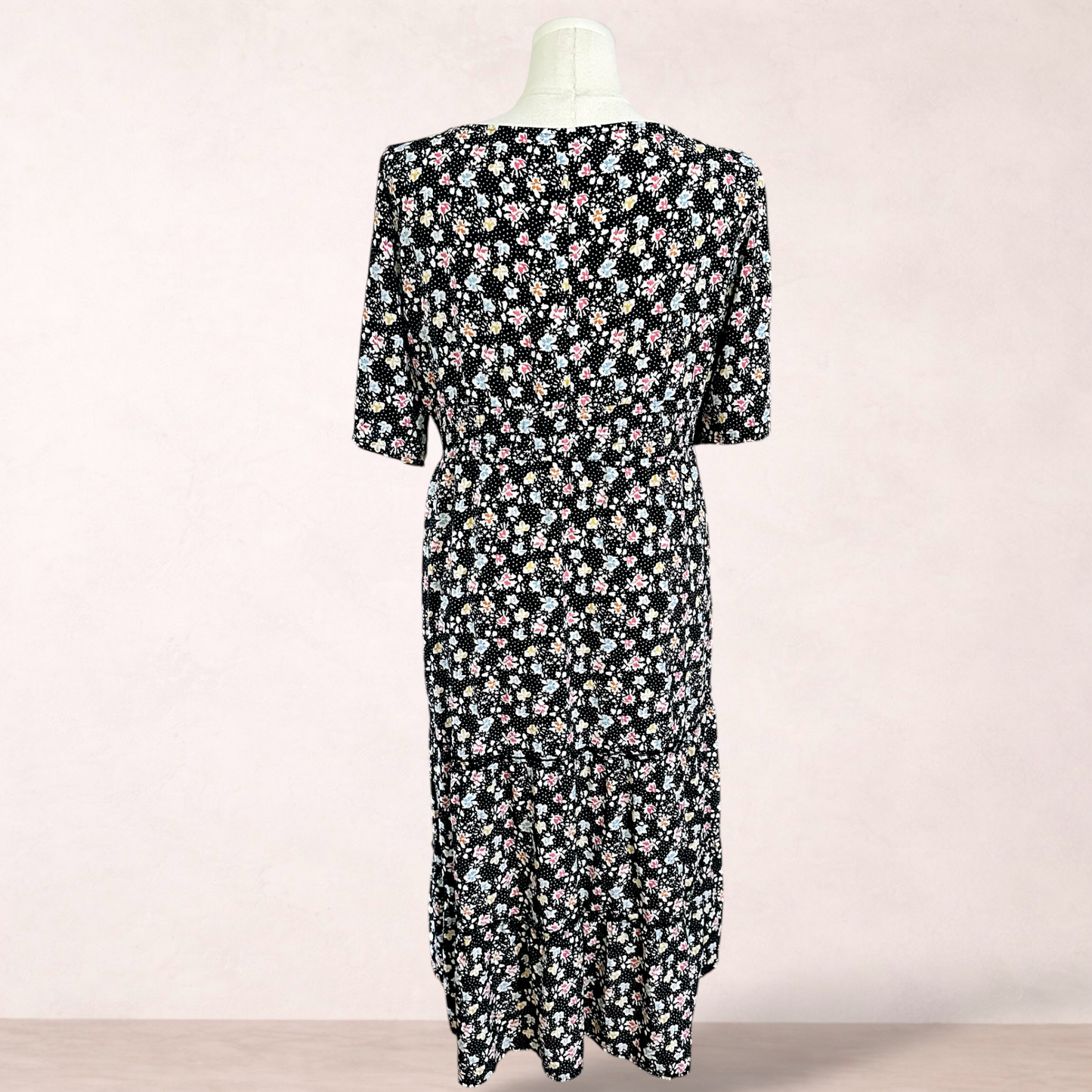Silver Wishes Black Midi Floral Dress | Size 18