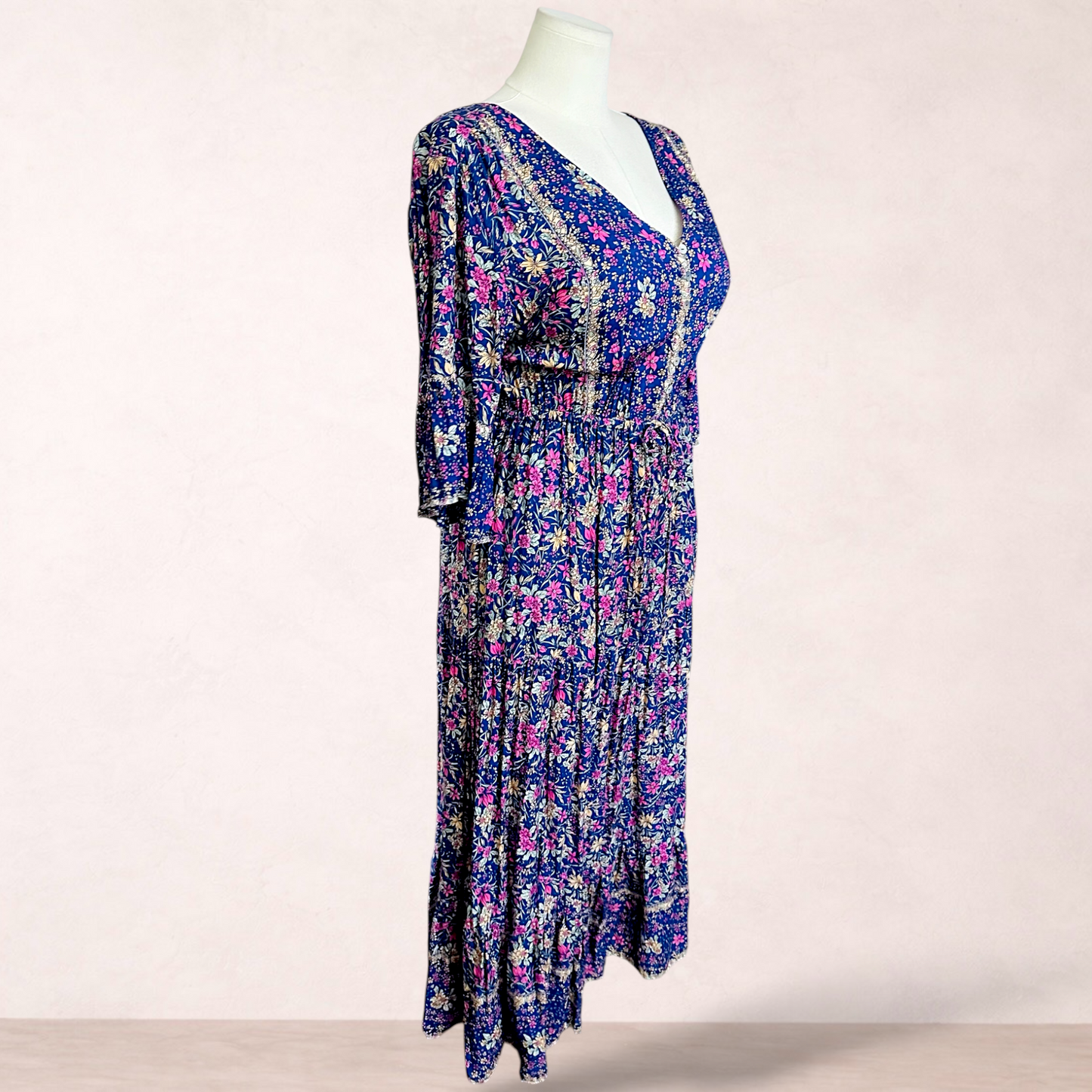 Salty Crush Blue Boho Floral Maxi Dress | Size 16