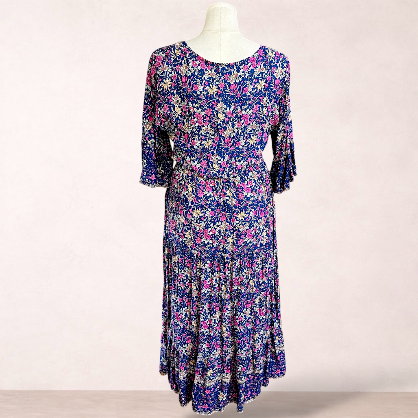 Salty Crush Blue Boho Floral Maxi Dress | Size 16