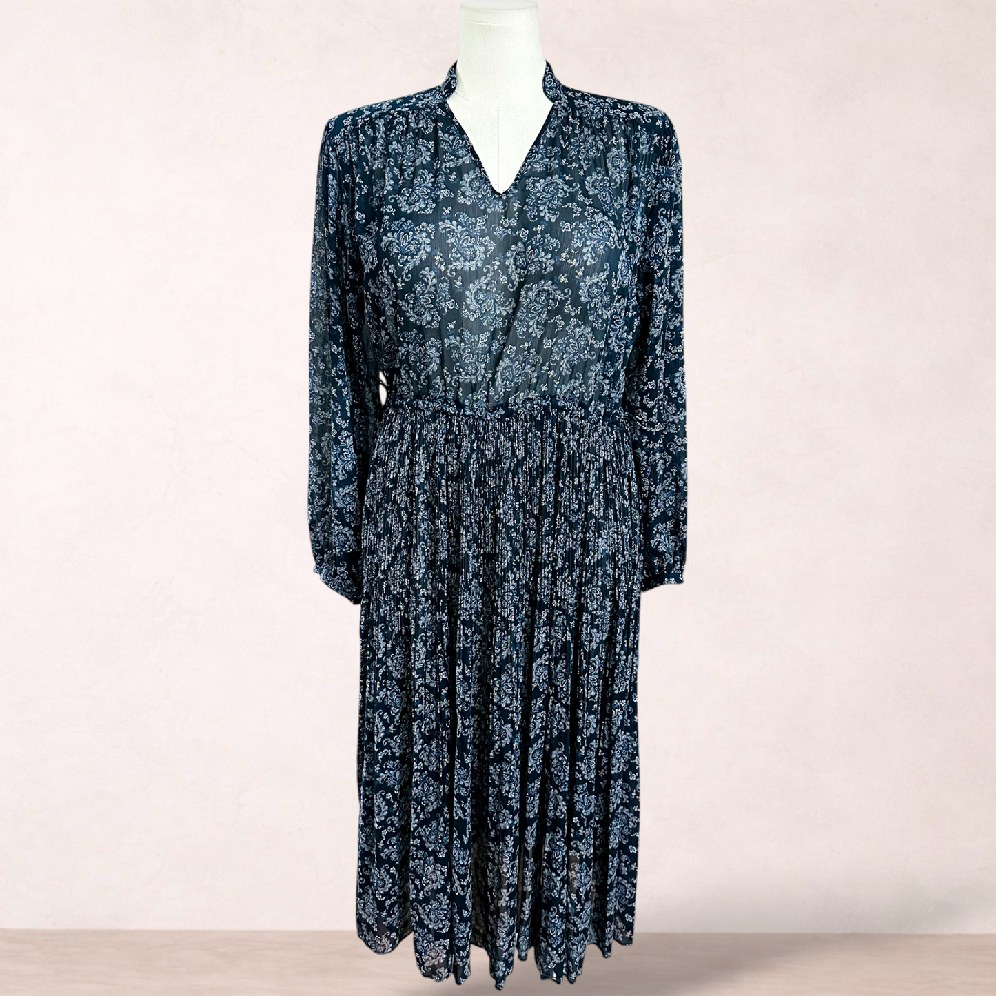 Uniqlo Navy Blue Chiffon Floral Midi Dress | Size XL/16