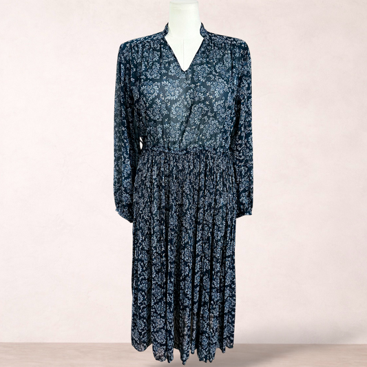Uniqlo Navy Blue Chiffon Floral Midi Dress | Size XL/16