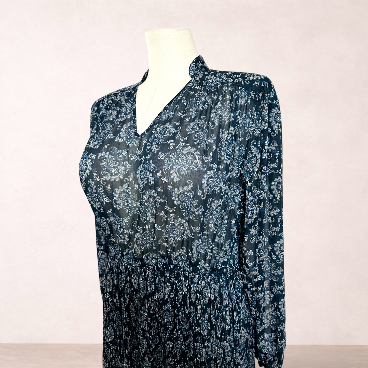Uniqlo Navy Blue Chiffon Floral Midi Dress | Size XL/16