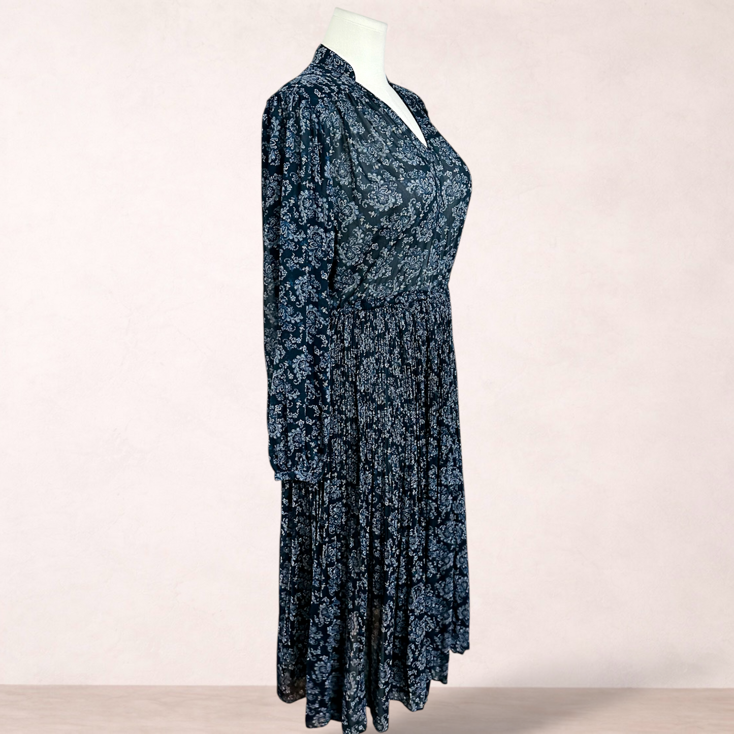 Uniqlo Navy Blue Chiffon Floral Midi Dress | Size XL/16