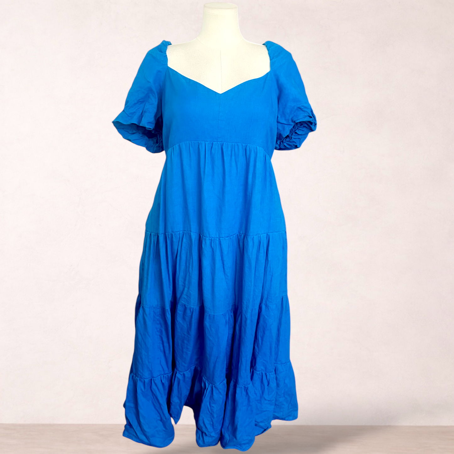 Forever New Curve Blue Linen Midi Dress | Size 18