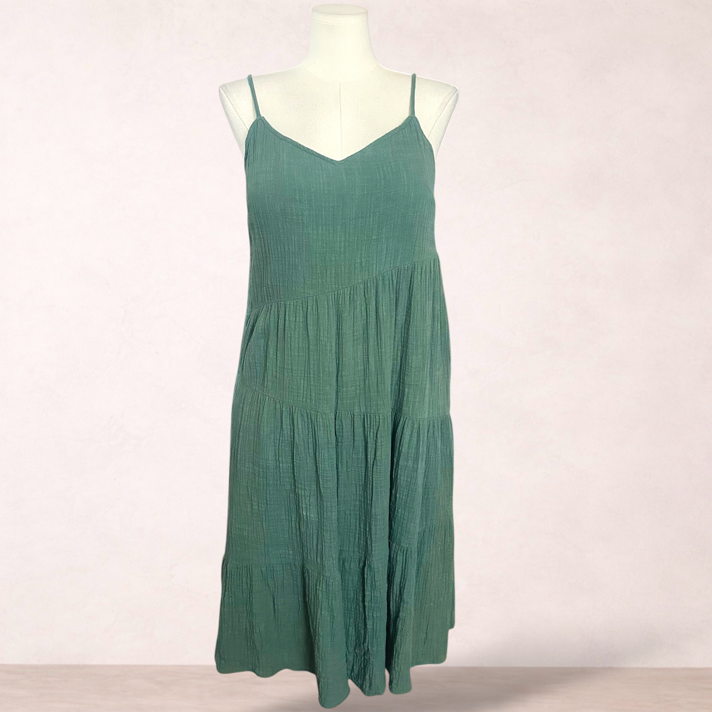 Ava Green Cotton Midi Dress | Size 16