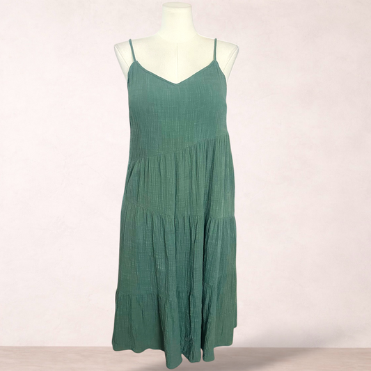 Ava Green Cotton Midi Dress | Size 16