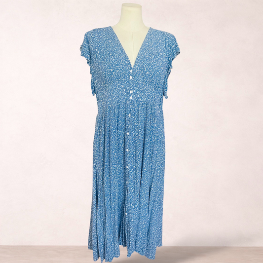 Vine Apparal Blue Floral Midi Dress | Size 2XL/18