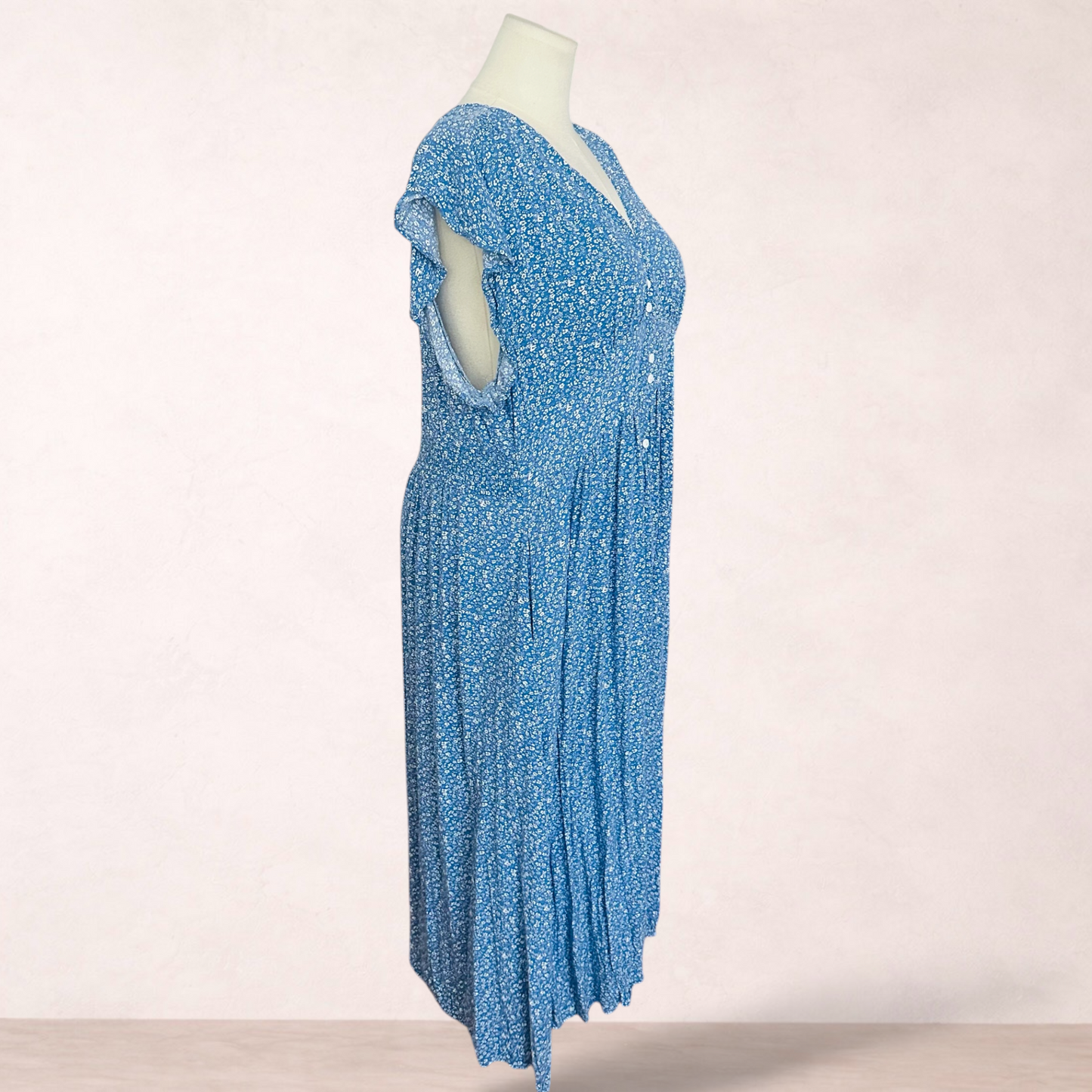 Vine Apparal Blue Floral Midi Dress | Size 2XL/18