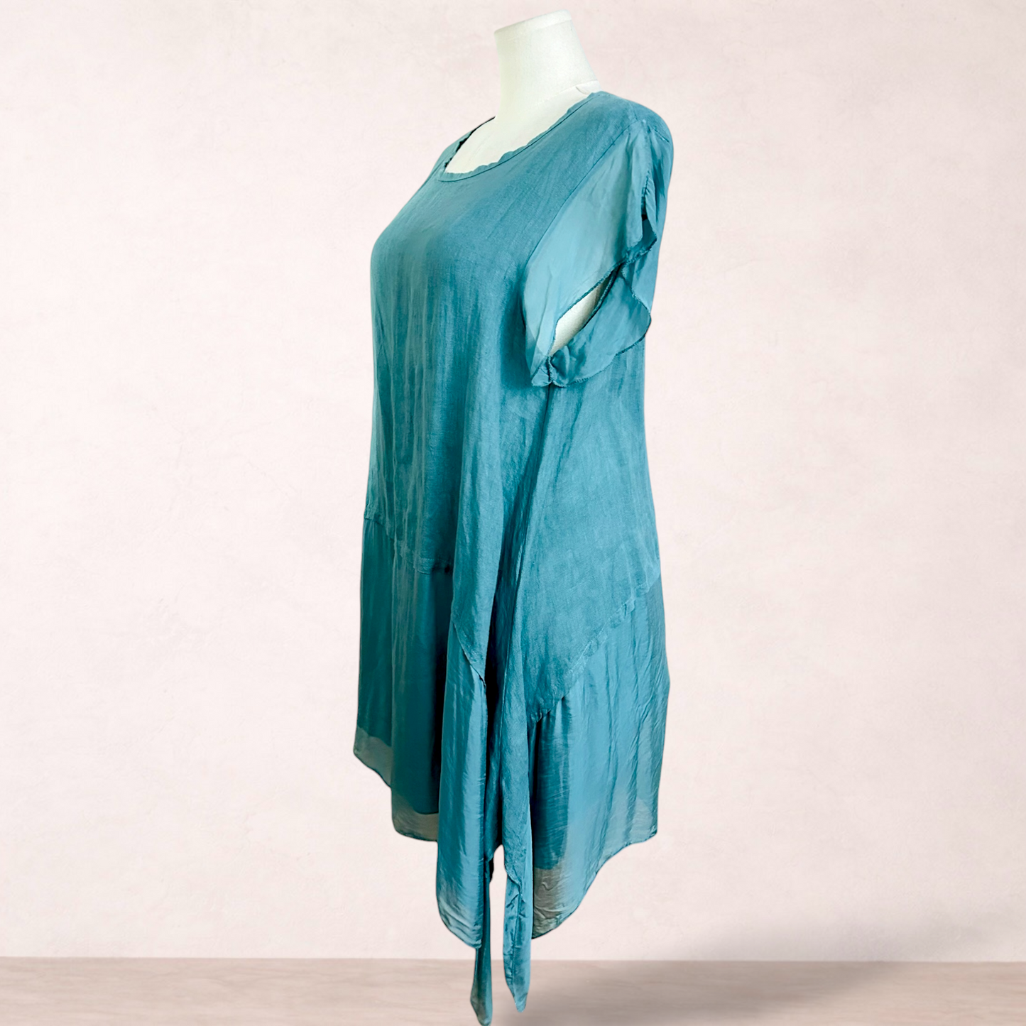 The Italian Closet Linen Silk Green Shift Dress | Size 16/18
