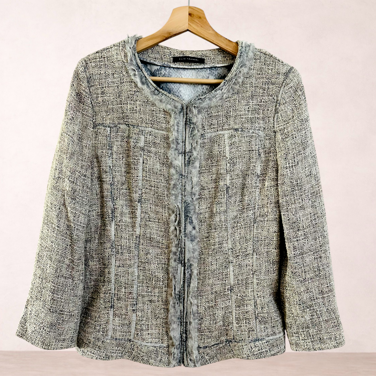 Elie Tahari Designer Tweed Cotton Blend Jacket | Size 14