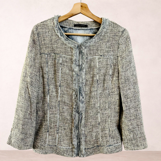 Elie Tahari Designer Tweed Cotton Blend Jacket | Size 14
