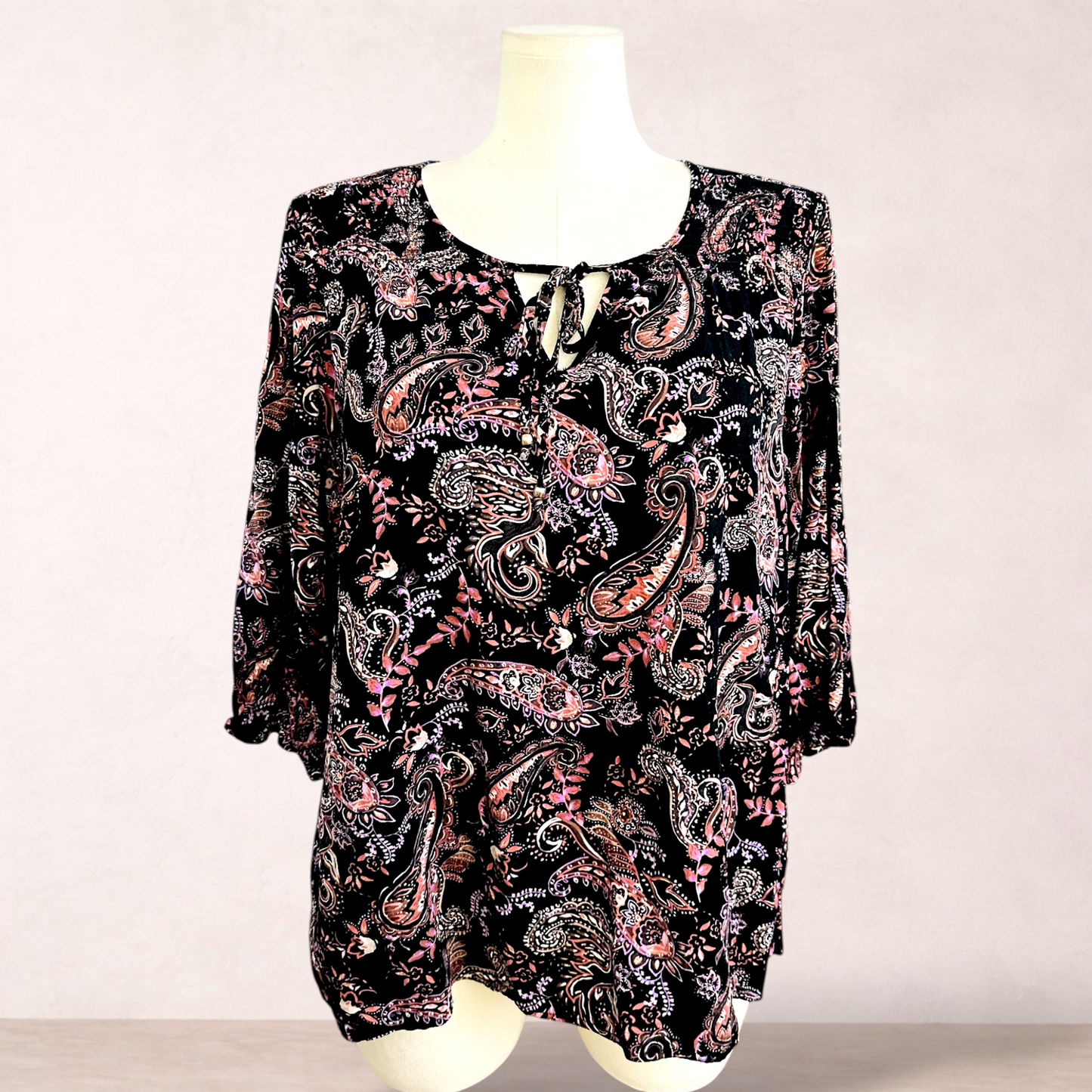 Beme Black Paisley Boho Top | Plus Size 18