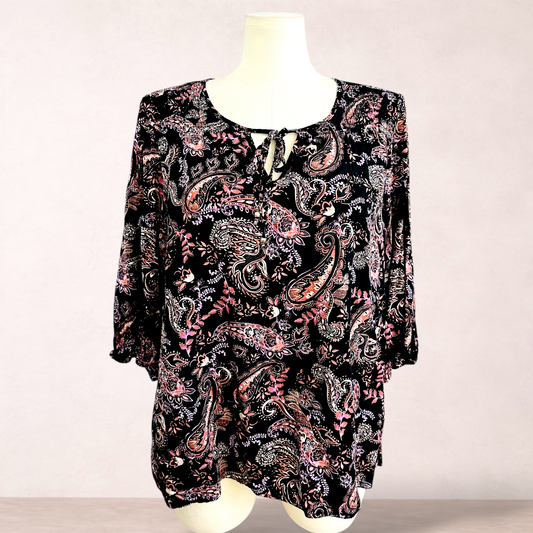 Beme Black Paisley Boho Top | Plus Size 18